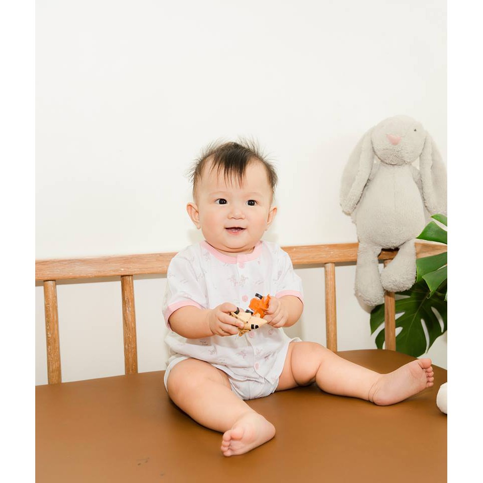 Bộ quần áo Miomio ngắn tay cài giữa 100% cotton mỏng mát