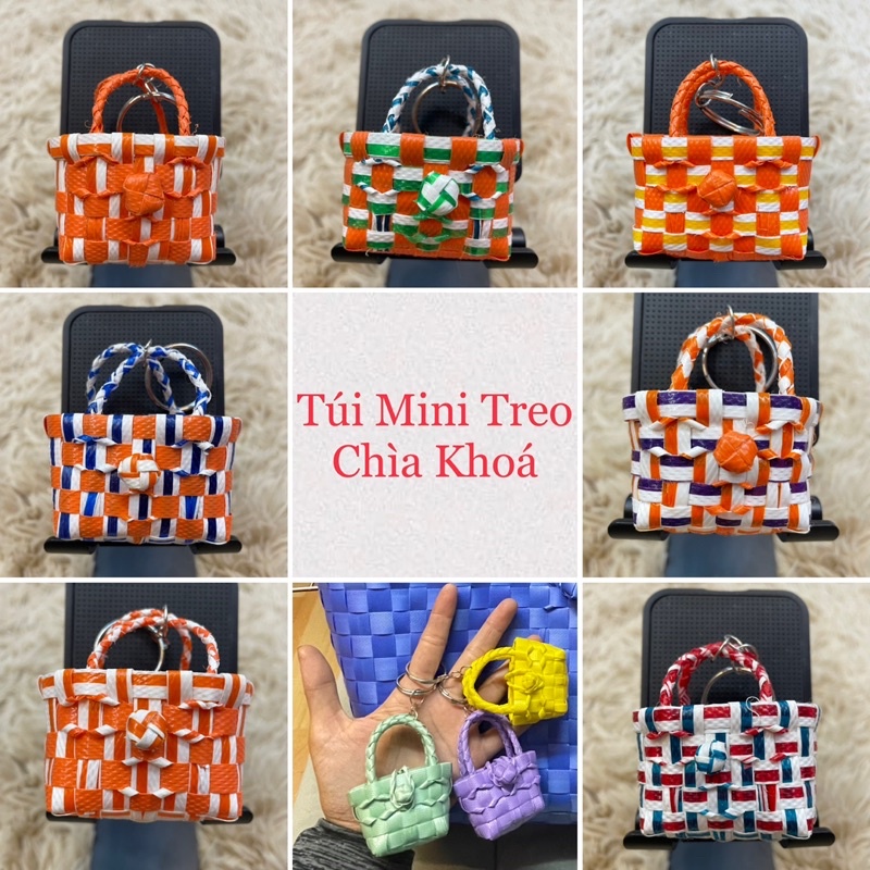 Túi xách nhưạ đan tay size mini treo chìa khoá (ẢNH THẬT 100%)