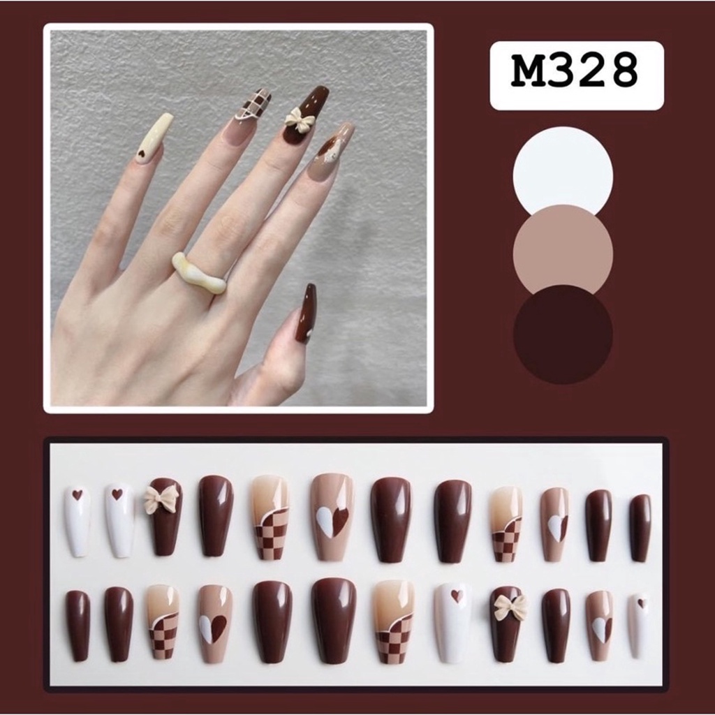 M328 - Móng Tay Giả Đính Đá Bộ 24 Móng Kèm Keo Dán Mẫu Mới Nhất 2023