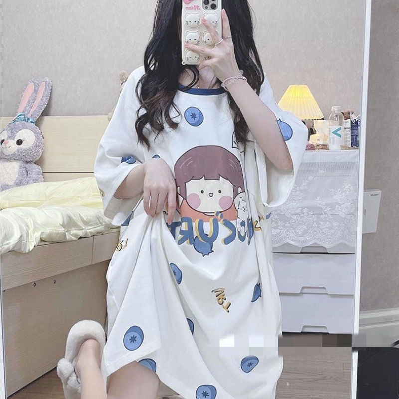 Đầm Ngủ Tay Ngắn Cổ Tròn Dáng Rộng Thời Trang Mùa Hè Xinh Xắn Cho Nữ 2-300 Jin