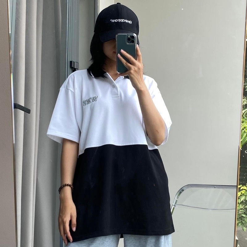 Áo Thun Polo Unisex WNS 1/2 màu ĐEN/TRẮNG form rộng ✳️ Chất thun da cá form nam nữ unisex/Áo thun có cổ Jaystoree