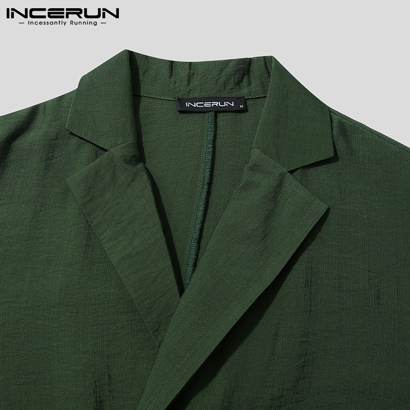 Bộ áo blazer tay lỡ + quần short co giãn INCERUN thời trang Hàn Quốc cho nam
