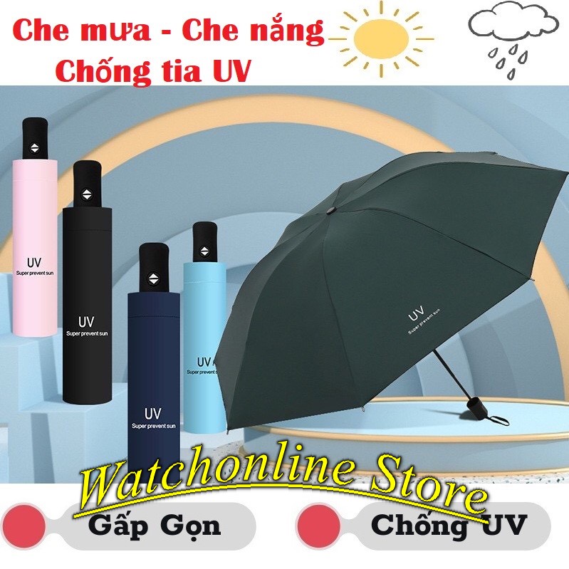 Ô Che Mưa Gấp Gọn Họa Tiết Trơn chống tia UV Bảo Vệ Da