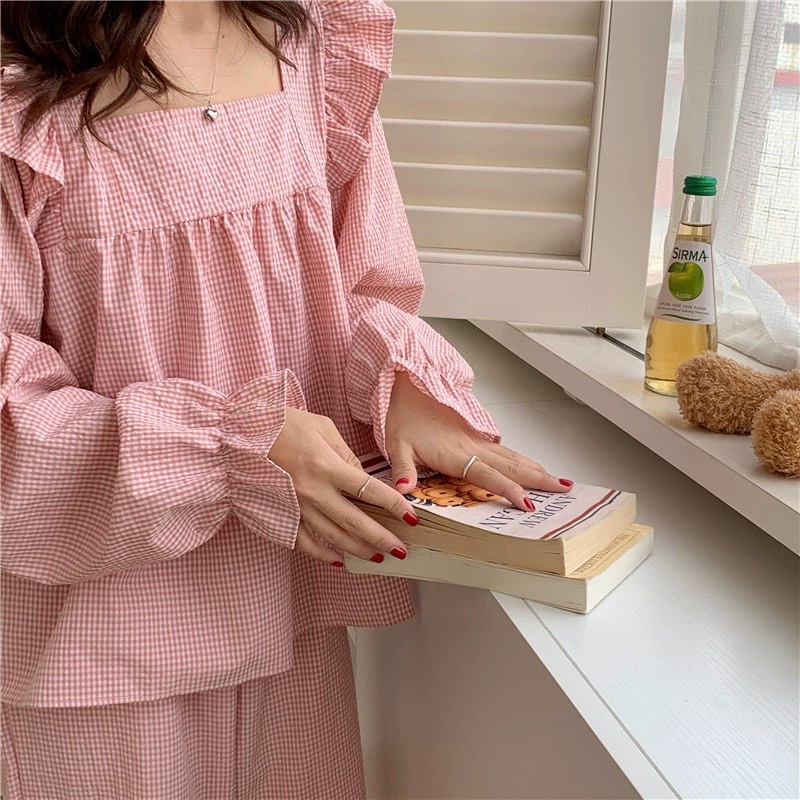 Bộ ngủ pizama bèo Quảng Châu CHANREEN  chất nỉ kẻ cotton mặc dễ chịu