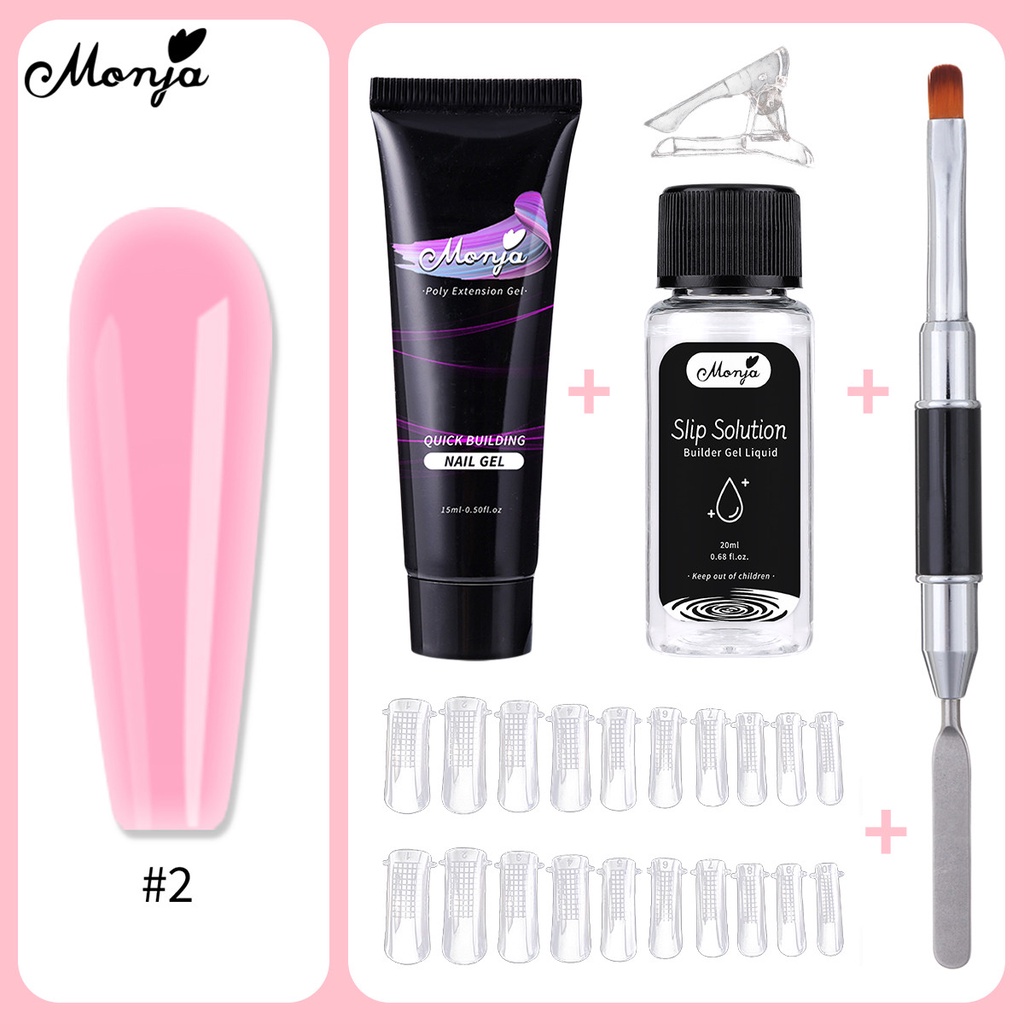 Set 5 dụng cụ làm móng MONJA nước đắp gel UV acrylic/ khuôn móng/ cọ hai đầu/ gel đắp móng nhanh/ 10 mẫu tùy chọn