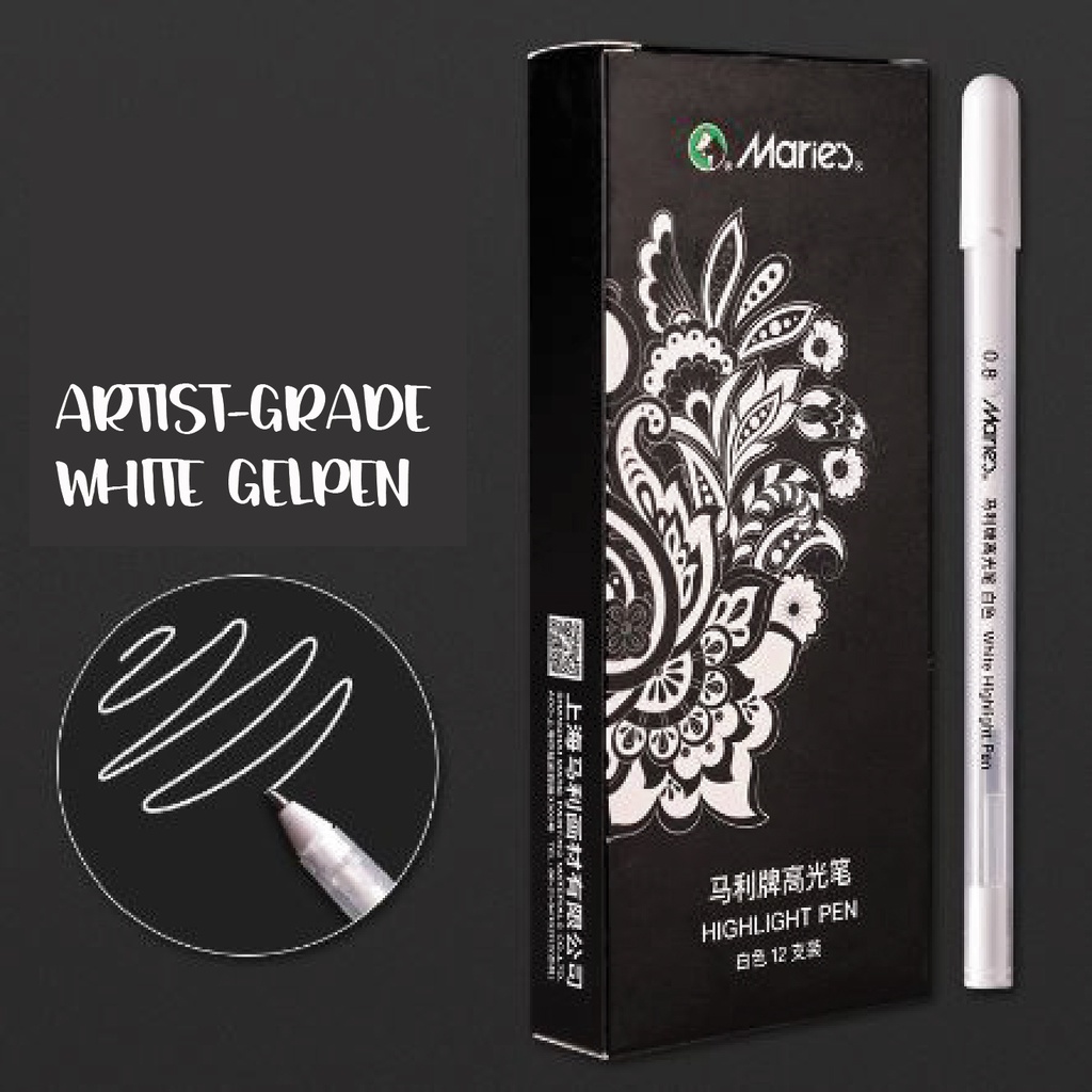 Bút gel nhũ trắng bạc vàng Marie's viết thiệp cưới, trang trí vẽ sổ tay, viết calligraphy ngòi kim loại