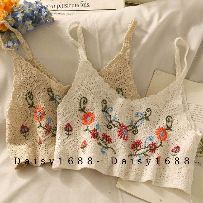 Có sẵn- Áo 2 dây thêu hoa croptop nhiều mẫu đi biển phong cách Vintage