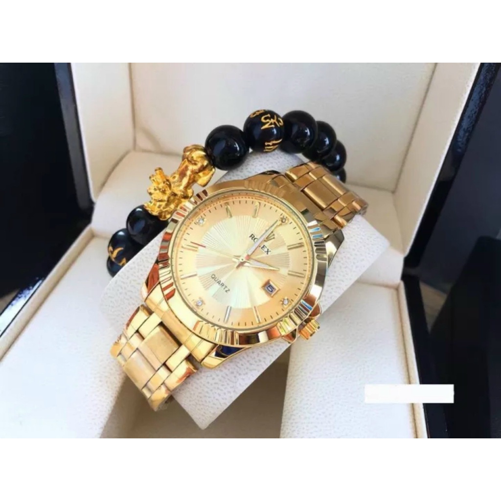 Đồng hồ Nam Rolex dây thép, mạ không rỉ, dây full vàng - tặng vòng tì hưu tài lộc