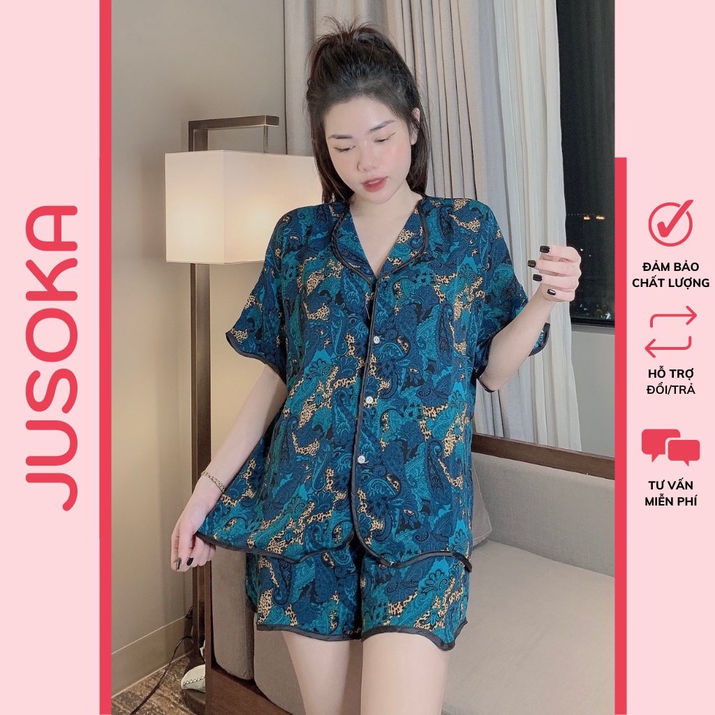 Đồ ngủ pijama lụa mặc nhà cánh dơi Mango áo cộc quần đùi JUSOKA