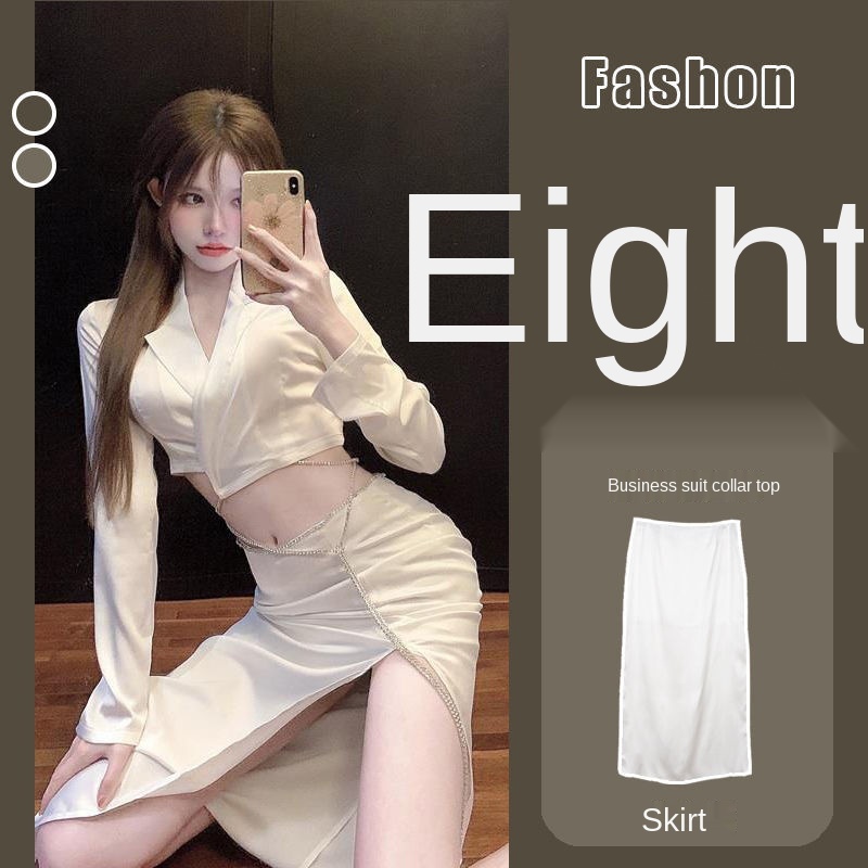 Bộ Áo Cổ Vest + Chân Váy Lưng Cao Xẻ Tà Mẫu Mới Dành Cho Nữ S2021Spring
