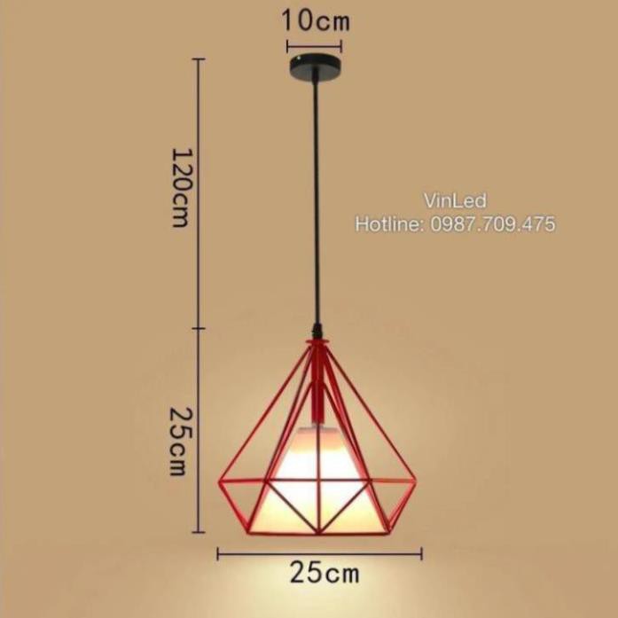 [Giá Rẻ - Uy Tín]  Đèn thả đơn kim cương khung sắt tĩnh điện kèm bóng led phi 250 + Video hướng dẫn lắp đặt DT6527