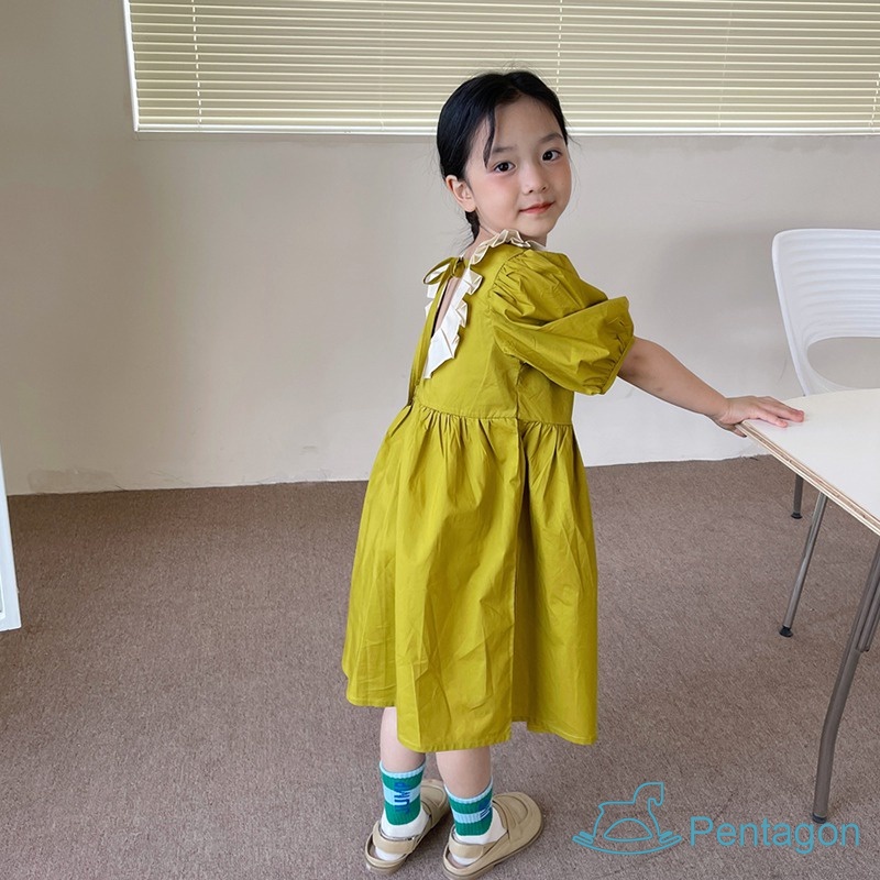 Đầm Công Chúa Mùa Hè Eo Phồng Dễ Thương Thân Thiện Với Da Thoáng Khí Phong Cách Hàn Quốc Cho Bé Gái 3-8 Tuổi