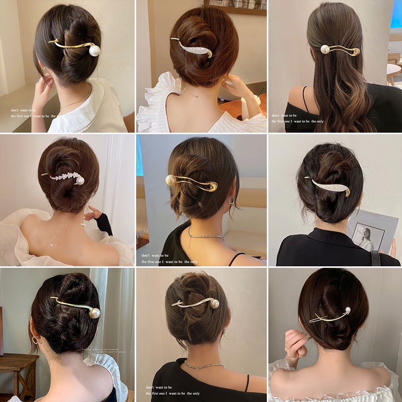 Kẹp Tóc Kim Loại Đính Ngọc Trai Nhân Tạo Phong Cách Hàn Quốc