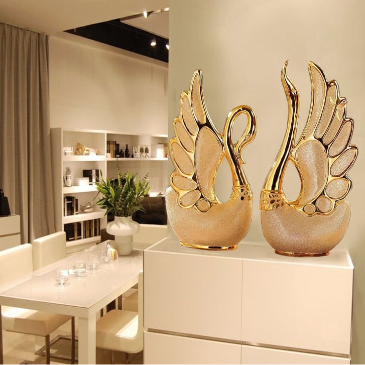 Mô hình trưng bày decor trang trí Tượng thiên nga Gold Swarovski decor trang trí phòng khách