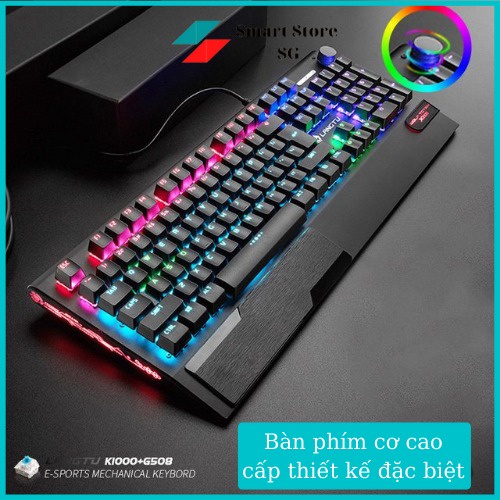 Bàn Phím Cơ Gaming Cao Cấp K1000 FULL LED RGB Có Kê Tay, Bàn Phím Máy Tính Có Blue Switch Gõ Cực Đã Cho Laptop, PC