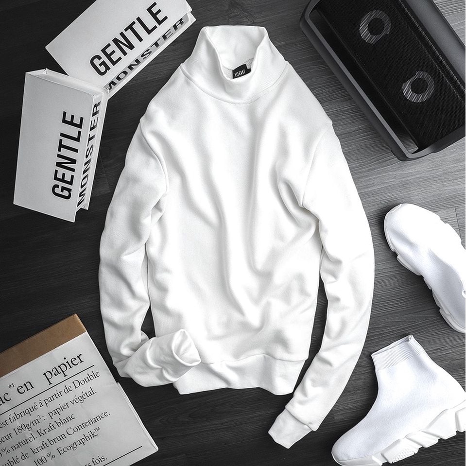 Áo nỉ nam sweater cao cổ vải cotton thoáng mát