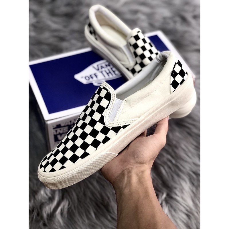 Giày Vans caro🏆FREESHIP🏆 Giày thể thao lười slipon viền trắng nam nữ full box