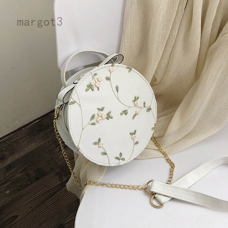 Túi đeo chéo hình tròn thêu hoa tùy chọn màu sắc