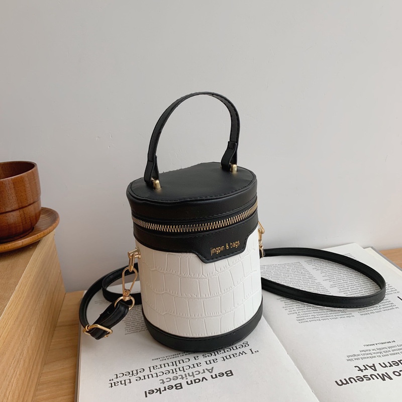 Túi Xách Đeo Vai Hình Trụ Màu Tương Phản Phong Cách Hàn Quốc Thời Trang Cho Nữ