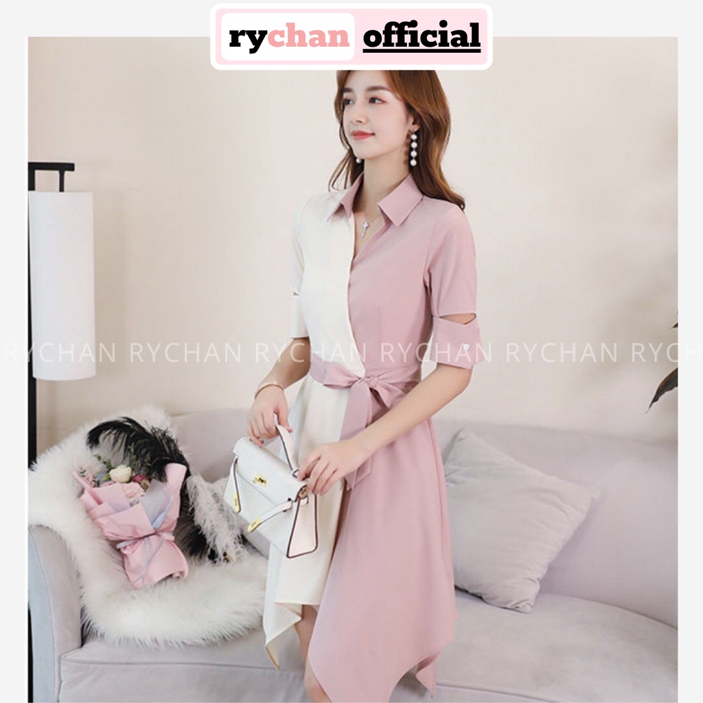 [ẢNH THẬT CUỐI] DX882 - Đầm Xòe Cổ Sơ Mi Phối Màu Độc Lạ Đầm Cột Eo Đầm Đi Chơi Thanh Lịch