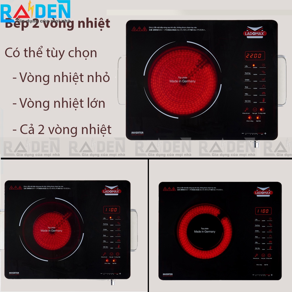 Bếp hồng ngoại 2 vòng nhiệt 2200W Ladomax HA-669 mặt bếp cường lực xuất xứ tại Đức, điều khiển cảm ứng -cơ