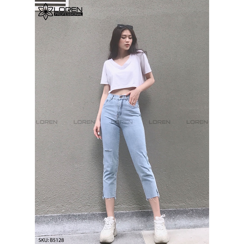 Quần jean baggy LOREN xẻ lai xanh B5128