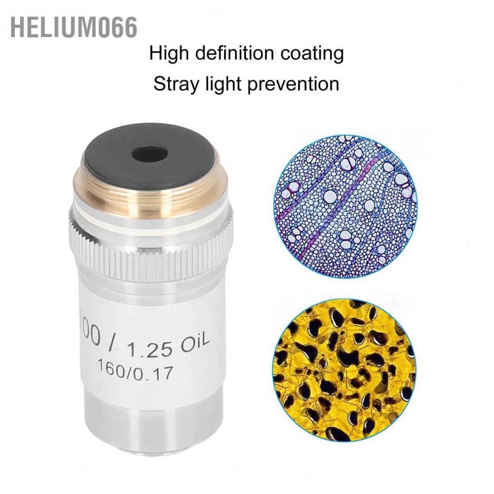 Helium066 Achromatic Objective Brass Chrome Plated 100X High Power Microscope Lens Interface 20.2mm