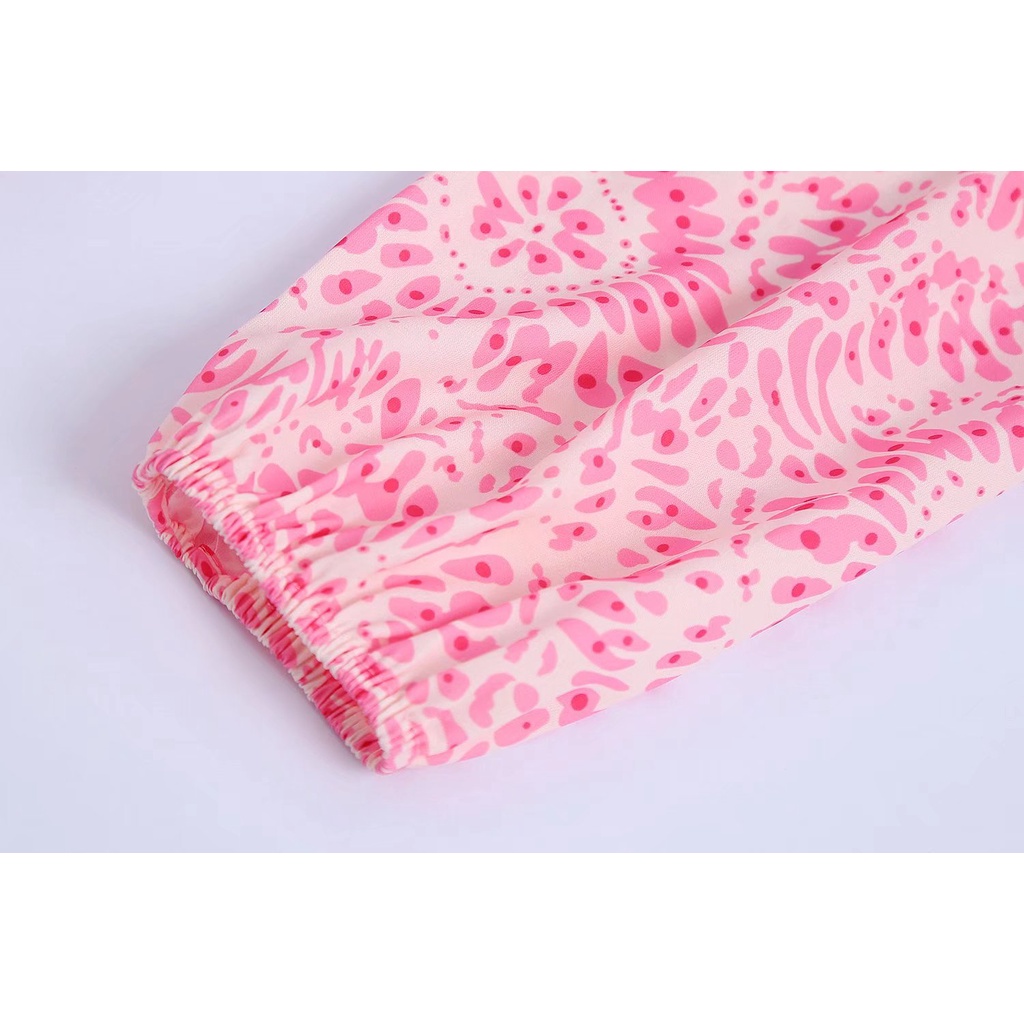 Zara Morocco full tag - Đầm Zara họa tiết hồng stamps DS09DXG50N9