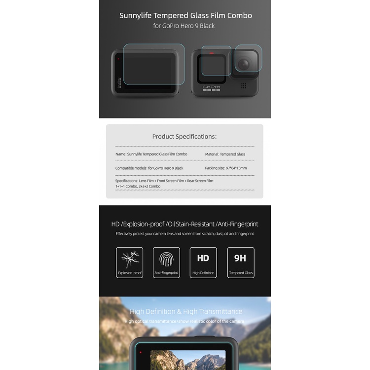 Bộ Kính Cường Lực 9H Bảo Vệ Màn Hình Cảm Ứng Cao Cấp Cho Gopro Hero 9