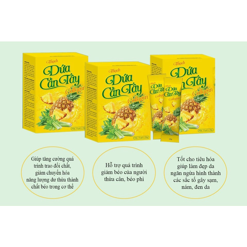 Thạch Dứa Giảm Cân Thạch Dứa Cần Tây Collagen Plus Hỗ Trợ Giảm Béo An Toàn Không Tác Dụng Phụ Hộp 10 gói