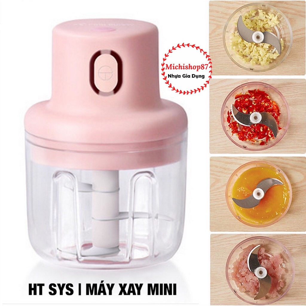 Máy Xay Mini Sạc Điện, Xay Thịt Ớt Hành Tỏi Rau Củ Quả Cầm Tay Siêu Tiện Lợi