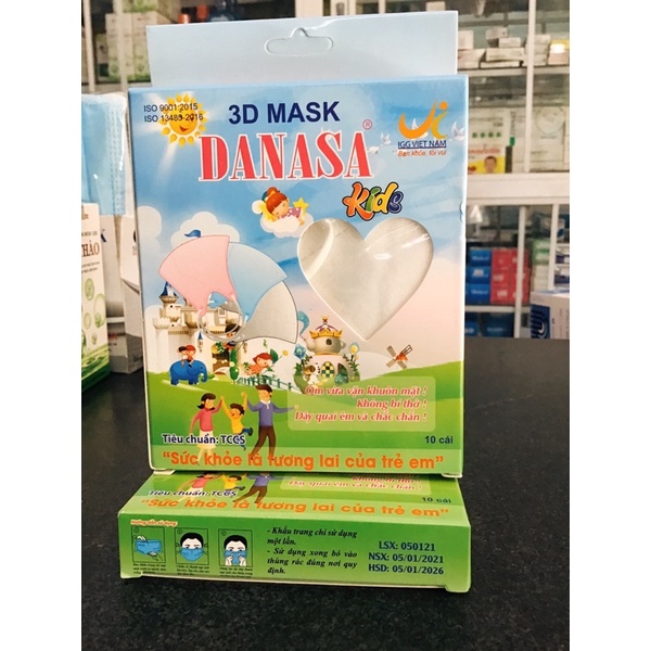 Khẩu trang y tế 3D danasa kháng khuẩn cho bé, hộp 10 cái