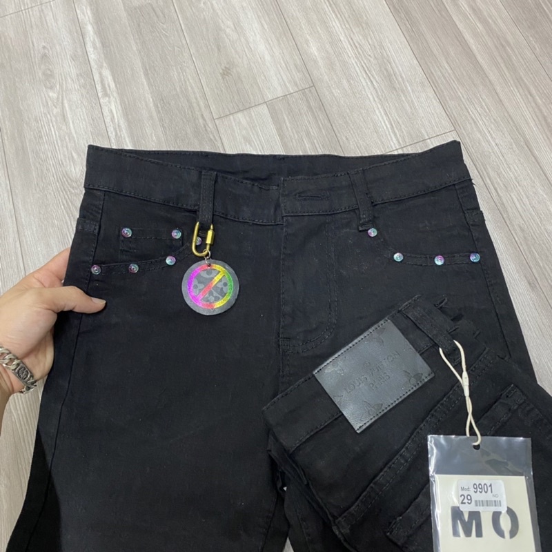 Quần jean đen rách gối,quần bò rách gối nam cúc titan 7 màu dáng slimfit