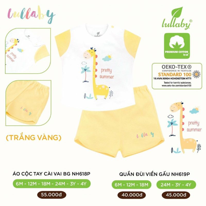 [Lullaby] Bộ cộc tay cài vai BÉ GÁI - Quần viền gấu 2021 (3m-4y)