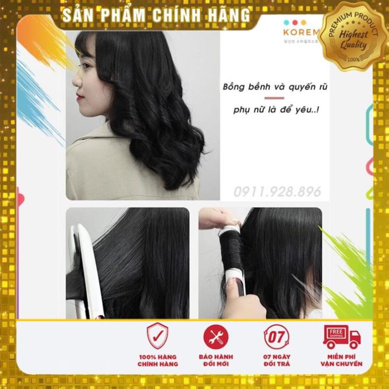 [Free Ship -Quà Tặng] Máy ép duỗi tóc, là tóc, uốn xoăn tóc Hàn Quốc Koremi cao cấp  [2 in 1] Trắng Đen [BÁN CHẠY No.1]