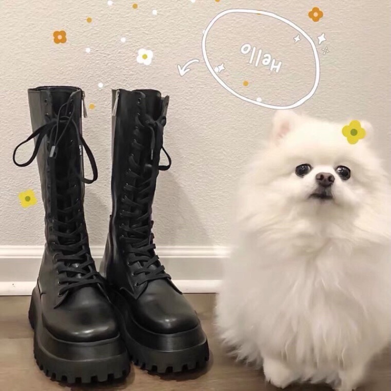 Giày Boots cao cổ đế dày buộc dây cực chiến giày bốt nữ