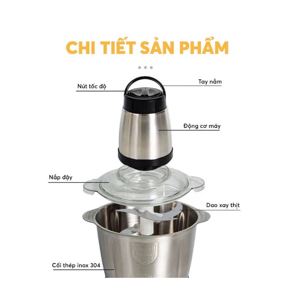 Máy xay thịt đa năng Inox 304 dung tích 2L 4 lưỡi dao bằng thép sinh tố tỏi tiêu thức ăn G01 xay được xương