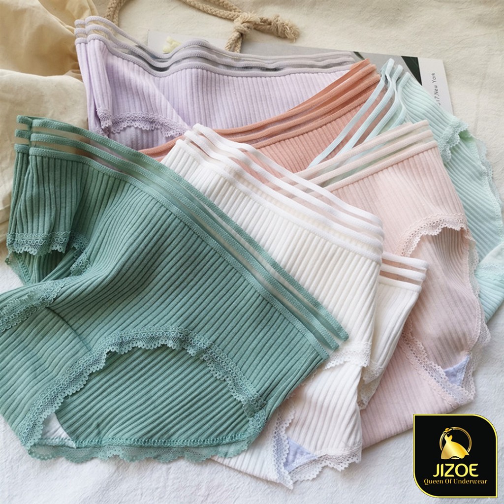 Quần lót nữ cotton dễ thương tăm tre phối viền ren cao cấp đẹp thời trang QLT15 | BigBuy360 - bigbuy360.vn