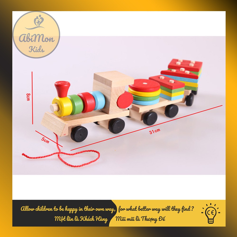 Tàu Hỏa Kéo Gỗ Thả Hình Khối Cho Bé ☘️ Montessori cao cấp ✨ (Đồ chơi Gỗ - Đồ chơi Giáo Dục - An toàn - Thông minh)