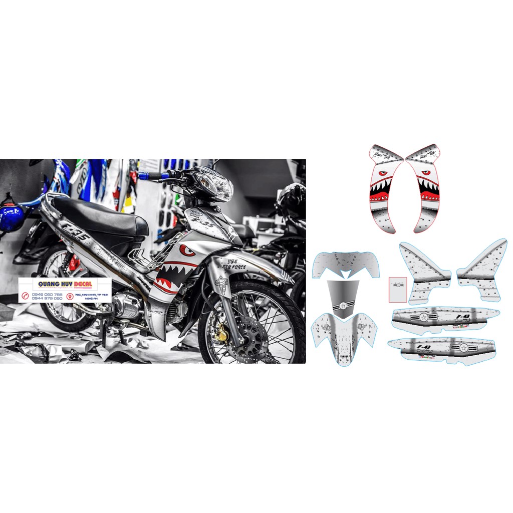 Tem trùm xe sirius xám cá mập, độ team dán phủ decal xe máy spark giá rẻ đẹp