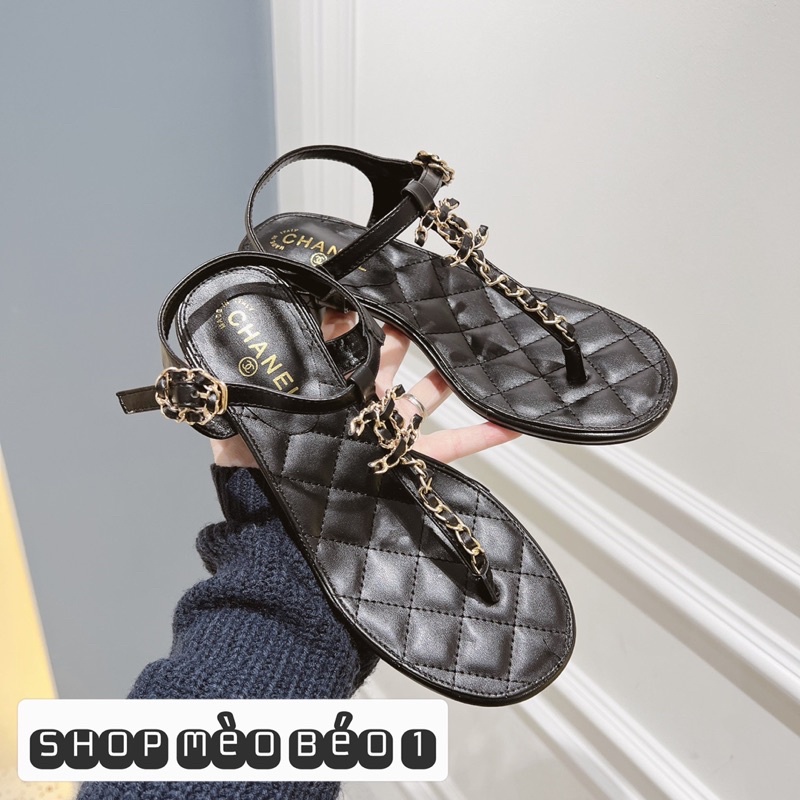 Sandal cn kẹp xỏ ngón gót vuông fullbox