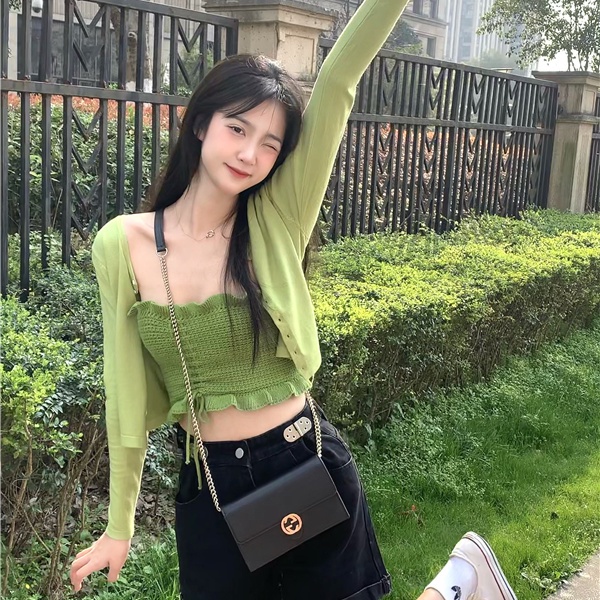 Áo khoác croptop nữ Áo Ống Hai Dây Mùa Hè Màu Xanh Lá Quyến Rũ Hợp Thời Trang Cho Nữ