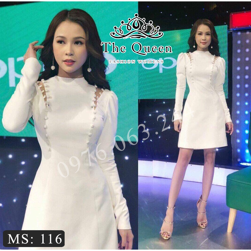 [Mã FAMAYWA2 giảm 10K đơn 50K] [SALE OFF] Đầm trắng dự tiệc V116 dài tay - The Queen Fashion