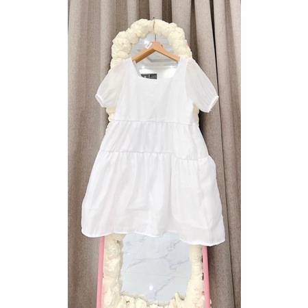 Váy Babydoll Voan Tơ Bồng Bềnh 2 Lớp Cổ Vuông Vintage( Hàng Có Sẵn, Ảnh Thật)