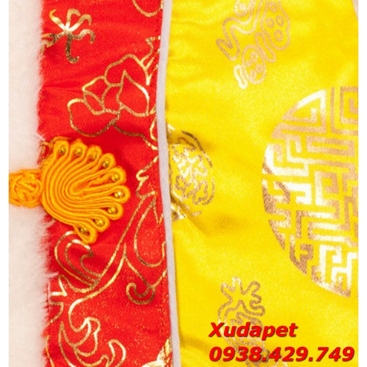 Áo Tết Cho Chó Mèo Kiểu Gấm Sườn Xám Vàng Đỏ giúp thú cưng phong cách hơn khi mặc dịp Tết - Xudapet - SP000284