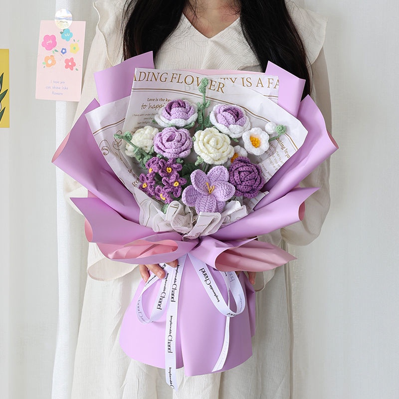 [ Quà tặng] Bộ Bó Hoa Đan Len Thủ Công Tự Làm Sáng Tạo Cho Bạn Gái