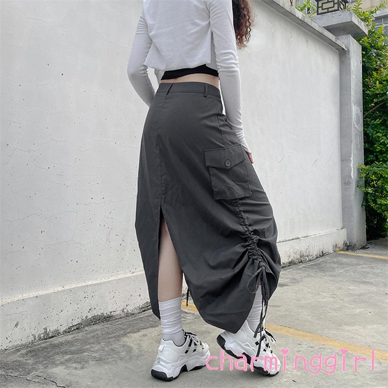 Chm-chân Váy Dài Dáng Rộng Màu Trơn Dây Rút Điều Chỉnh Được Thời Trang Mùa Hè Cho Nữ