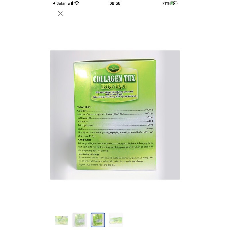 Diệp Lục Collagen TEX bổ sung Isoflavon, sữa ong chúa,chống lão hóa, cải thiện nếp nhăn