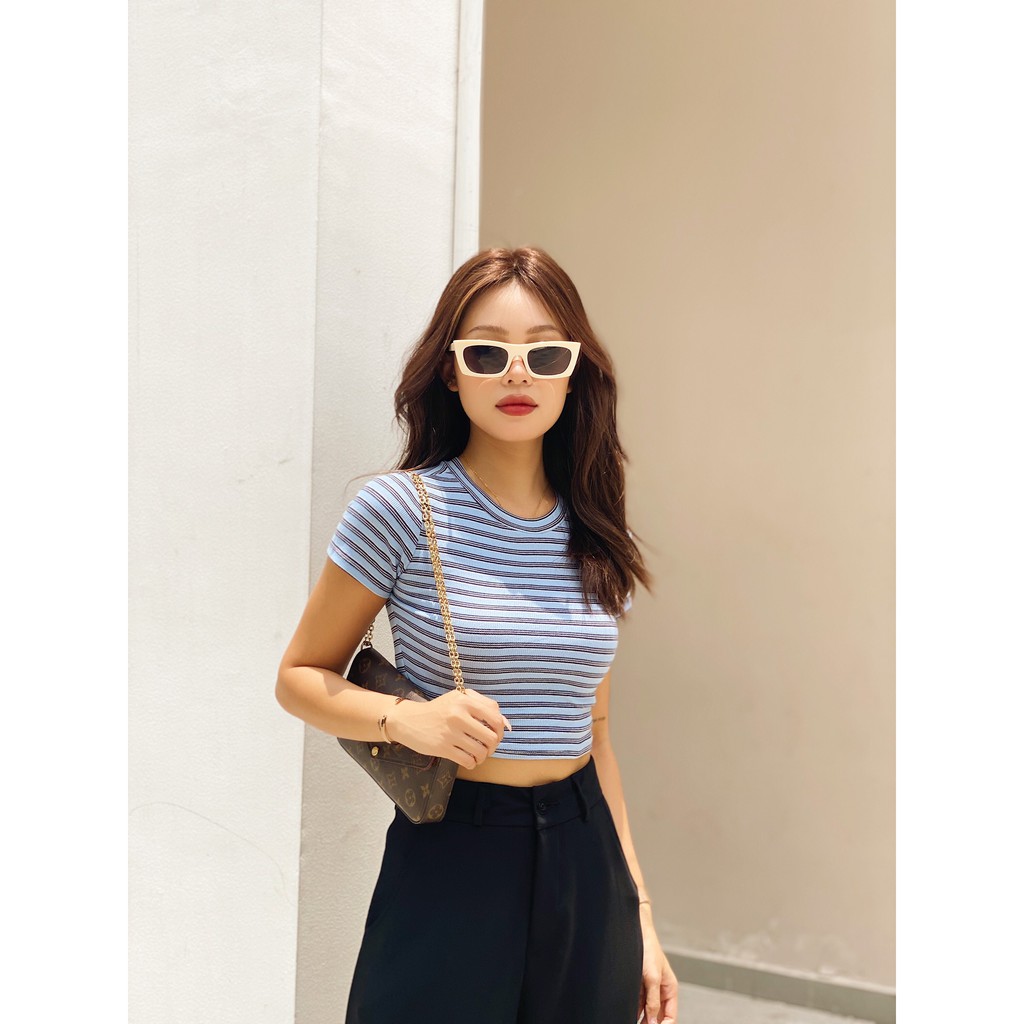 Áo thun Croptop nữ đẹp form ôm thun gân sọc ngang 6 màu