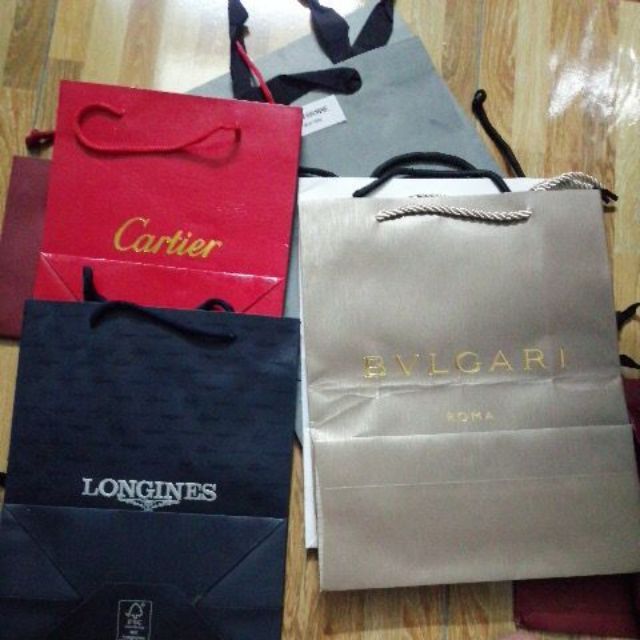TÚI GIẤY CÁC HÃNG MCK, Catier, MONTER, BYREDO,  salvatore ferragame, FuRLA. BVLGARI,  Thome Browne, wellington